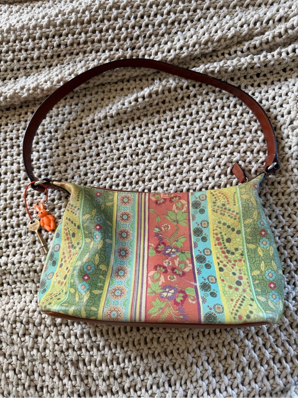 Fossil Multicolor Floral Stripe Shoulder Bag